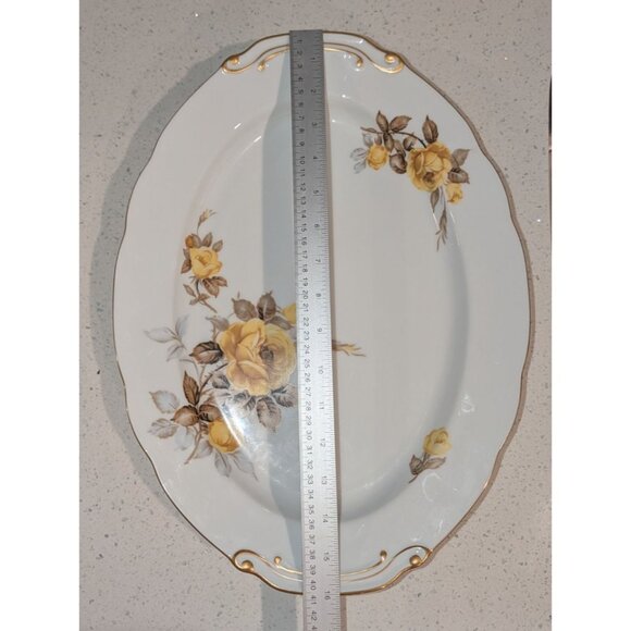 Vintage Sango China Oval Serving Platter Gold Trim Yellow Rose Design - Picture 6 of 11